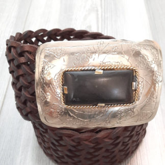 ceinture cuir tressée femme coloris marron vieilli large boucle avec pierres naturelles ceinture en cuir italien véritable