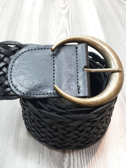 ceinture cuir tressée femme de style ceinture bohème chic boucle en forme de lune ceinture en cuir noir longueur 105 cm