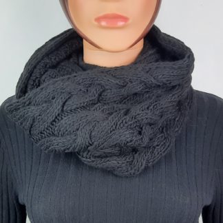écharpe laine femme coupe tube torsadé coloris noir se porte en deux tours