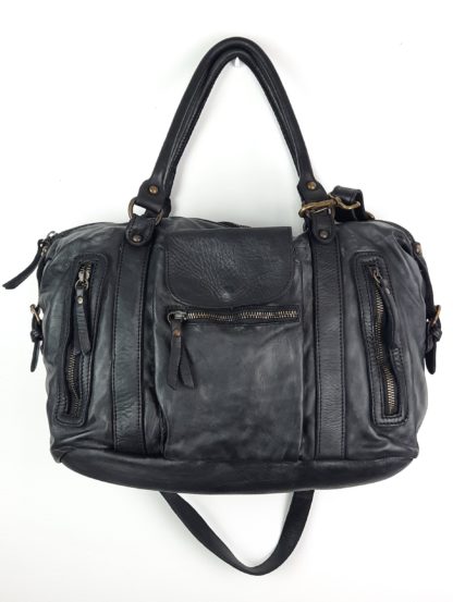 sac en cuir femme vintage coloris noir multi rangements et spacieux bandoulière amovible et ajustable peut se porter en sac à main style sac besace