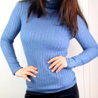 pull chaussette femme coloris bleu lavande viscose manches longues col roulé taille unique