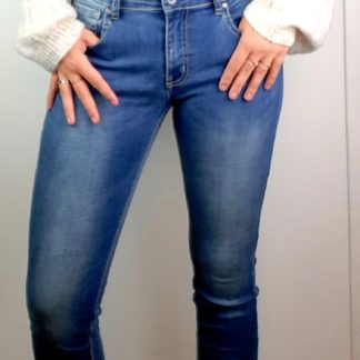Jean taille haute femme marque 3D denim 5 tailles slim stretch bleu used fermeture zippée