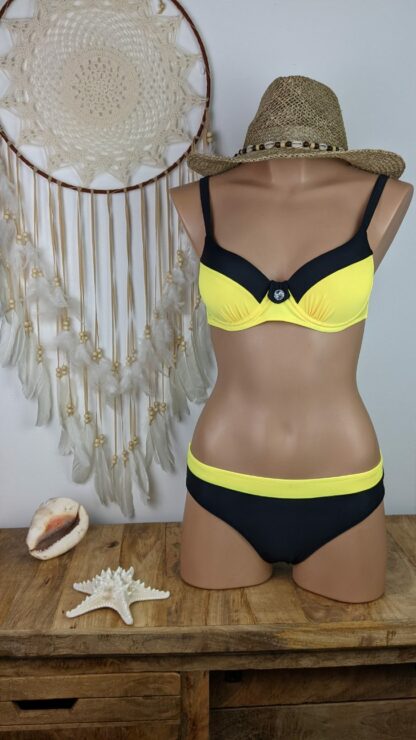 maillot de bain femme 2 pièces haut balconnet bretelles réglables jaune et noir comme la culotte coupe classique forme bikini