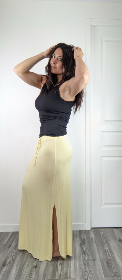 jupe longue fendue femme taille unique fluide jaune