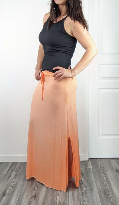 jupe longue fendue fluide taille unique de couleur orange