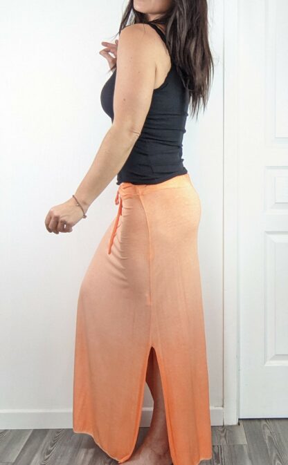 jupe longue fendue de couleur orange taille unique fluide