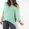 pull grosse maille femme asymétrique manches 3 quart de couleur vert pomme