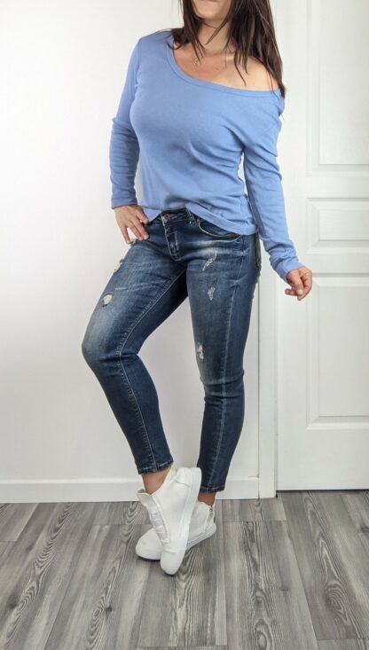 top manxhe longue femme bleu jean taille unique