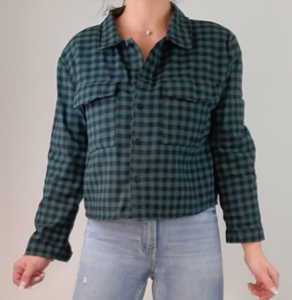 chemise vintage femme à carreaux noir et vert 2 poches rabat poitrine taille unique du 36 au 42