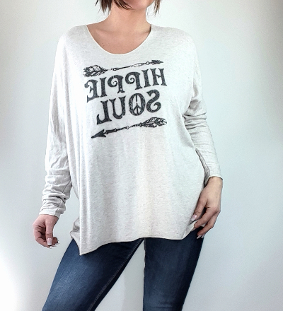 pull fin femme coupe oversize beige clair manches longues
