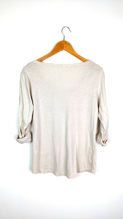 Dos du tee shirt manches longues femme coupe loose coloris beige 100% coton