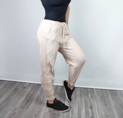 pantalon en laine style jogging d'intérieur femme taille unique confort taille élastiquée maille torsadée beige