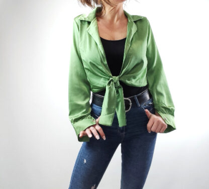 chemise soie femme coupe chemise cache coeur femme taille unique en satin vert encolure v manches longues avec bouton aux poignet