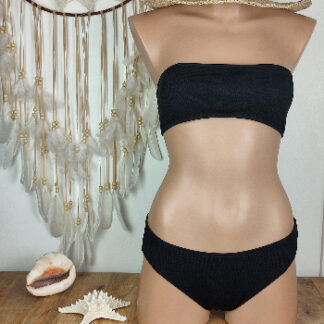 maillot de bain femme bandeau bas de maillot bikini brésilien femme haut ajustable avec lacet au dos coussinets amovibles coloris noir