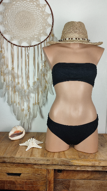 maillot de bain femme bandeau bas de maillot bikini brésilien femme haut ajustable avec lacet au dos coussinets amovibles coloris noir