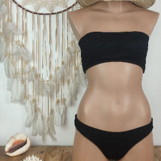 maillot de bain bandeau femme bas bikini brésilien femme coloris noir coussinet amovible existe en 3 tailles