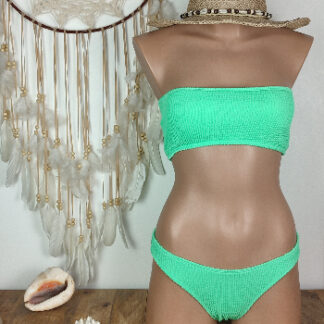 maillot de bain femme deux pièces haut de maillot bandeau coussinet amovible bas bikini brésilien femme coloris vert pomme existe en trois tailles