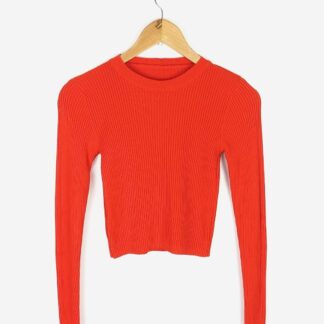 pull court femme style pull crop top manches longues coupe pull chaussette sans col orange col rond taille unique