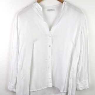 chemise soie femme avec viscose chemise fluide coloris blanc encolure v et col mao taille unique manches longues oversize boutonnée